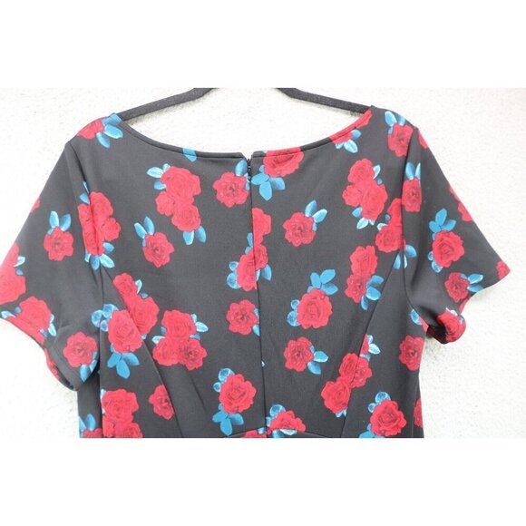 Lane Bryant Black w/Roses Fit and Flare Midi Dress-Size 14-Whimsigoth - Picture 7 of 8